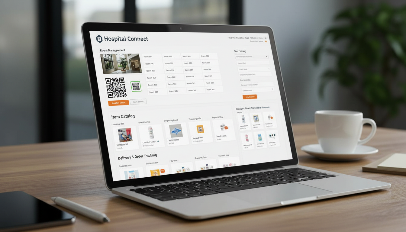 Hospitaleshop admin panel displayed on a tablet