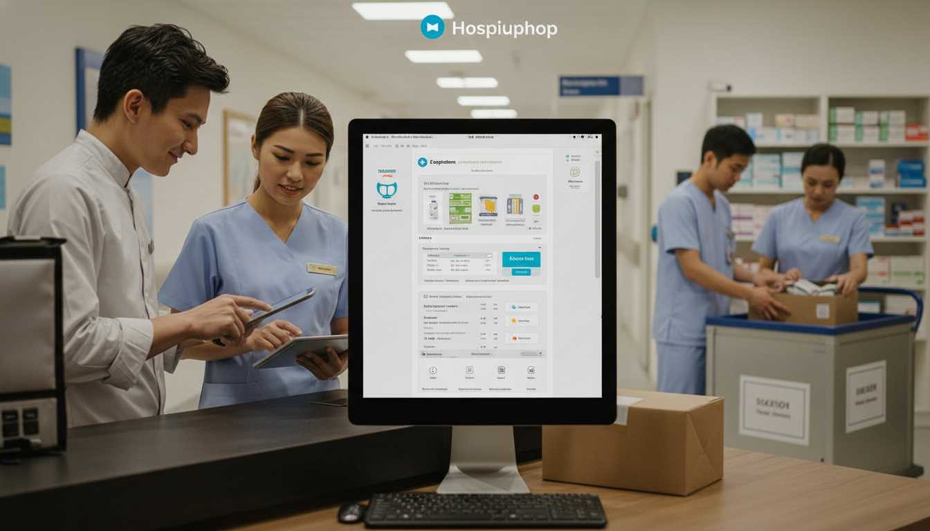 Hospital staff efficiently managing orders via Hospitaleshop